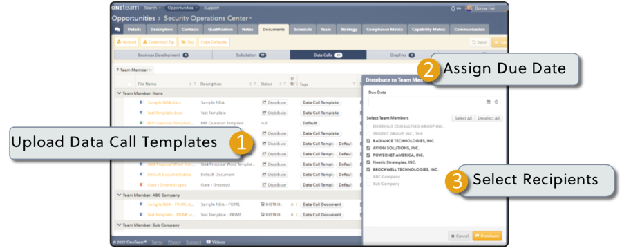 Data Call Example OneTeam Features - Data Calls