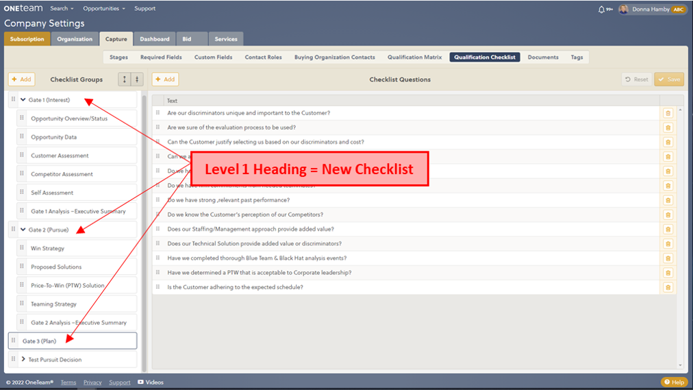Qualification Checklist Heading 1